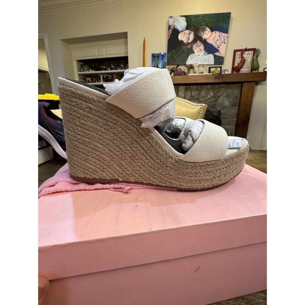Smash Luna Womens Open Toe Two-Strap Wedge Sandals Size 11 Bone White Espadrille